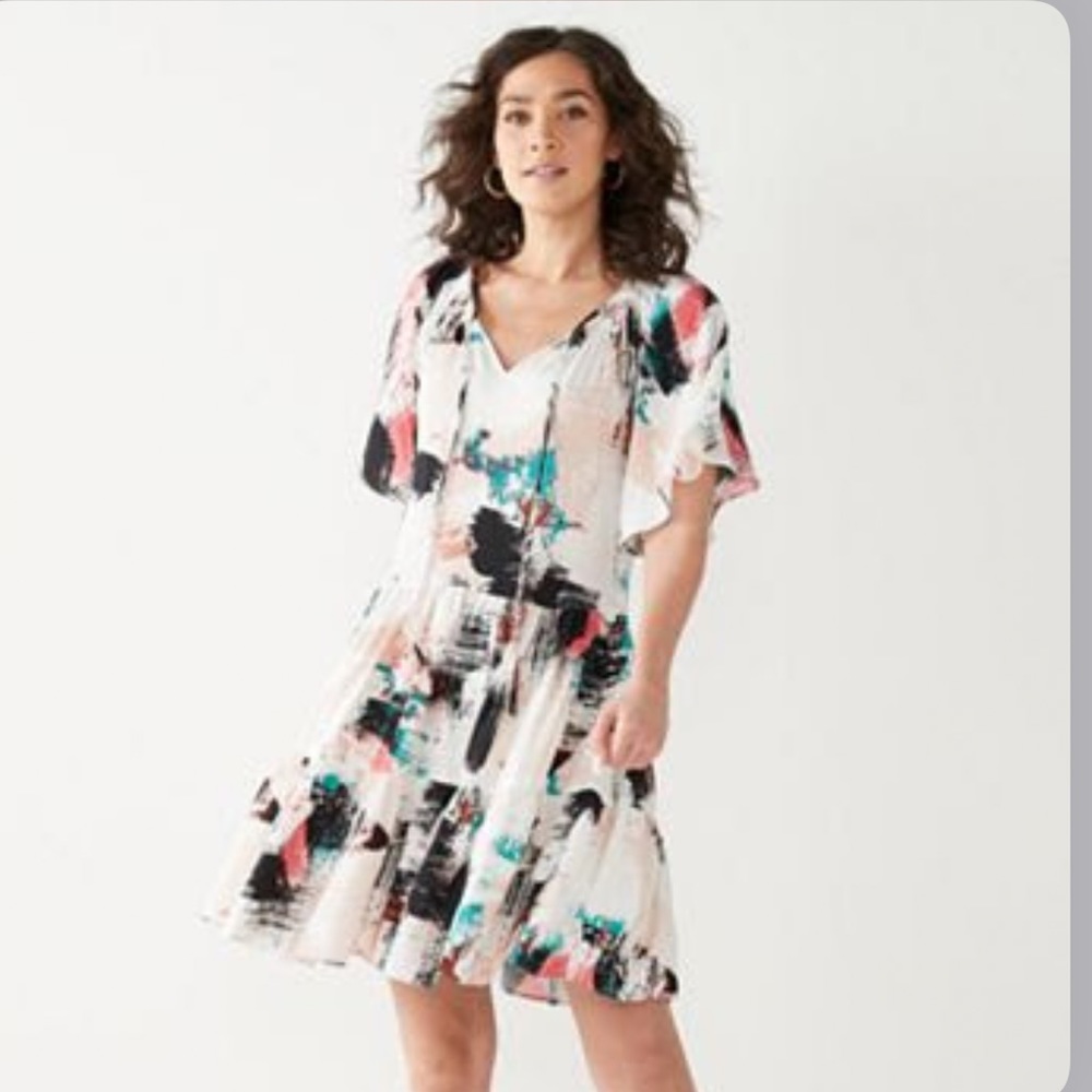Nine West Flutter Sleeve Layer Dress Extra Small